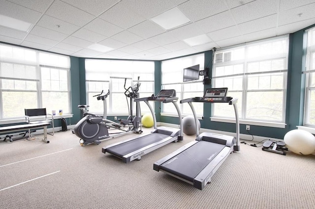 35 Commonwealth Ave Unit 404, Newton, MA 02467 - exercise room with a drop ceiling, carpet, and baseboards
