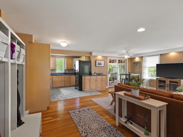 34 Kinsley Rd, Acton, MA 01720 - living room with light wood-type flooring, plenty of natural light, a ceiling fan, and recessed lighting