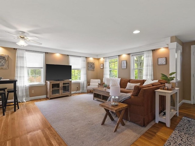 34 Kinsley Rd, Acton, MA 01720 - living area with light wood-style flooring, baseboards, a ceiling fan, and recessed lighting