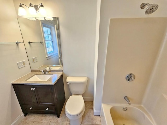 full bathroom featuring tile patterned floors, vanity, shower / bath combination, and toilet