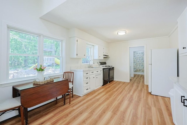 13 Dixon Cir, Holliston, MA 01746 - kitchen featuring freestanding refrigerator, gas stove, a sink, light countertops, and light wood-type flooring