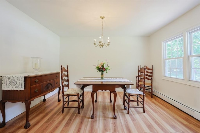 13 Dixon Cir, Holliston, MA 01746 - dining area with a baseboard heating unit, a chandelier, light wood-style floors, and baseboards