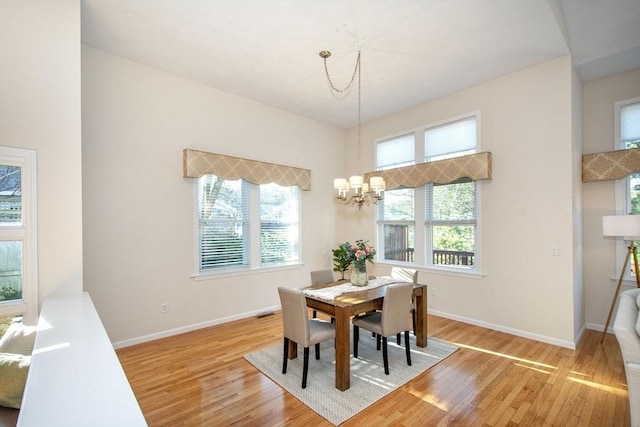 dining room featuring hardwood / wood-style flooring and a notable chandelier