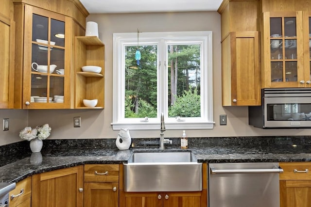 7 Lauras Ln, Marshfield, MA 02050 - kitchen featuring appliances with stainless steel finishes, a sink, and brown cabinets