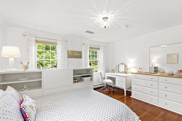 7 Lauras Ln, Marshfield, MA 02050 - bedroom with a baseboard heating unit, dark wood-type flooring, and ornamental molding