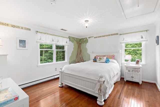 7 Lauras Ln, Marshfield, MA 02050 - bedroom with a baseboard radiator, multiple windows, hardwood / wood-style floors, and crown molding