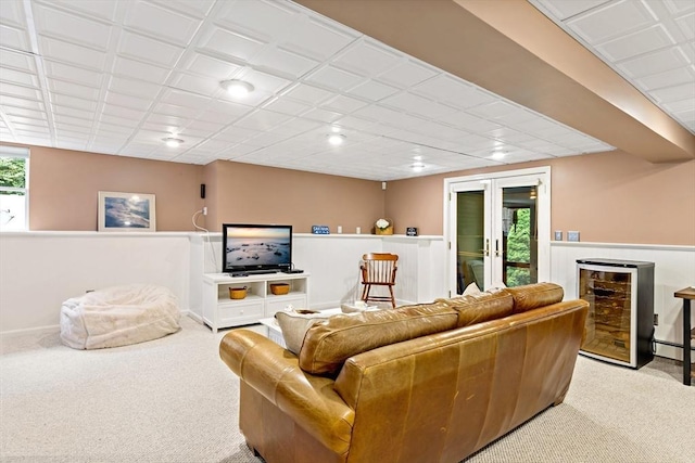 7 Lauras Ln, Marshfield, MA 02050 - living room featuring carpet, wine cooler, and a baseboard heating unit