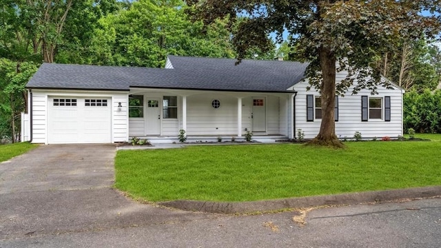 90 Fox Farms Rd, Northampton, MA 01062 - view of front facade featuring asphalt driveway, a garage, a porch, a shingled roof, and a front yard