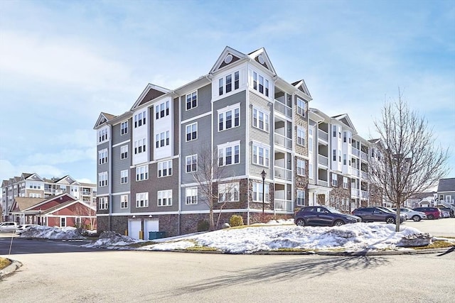 view of snow covered building