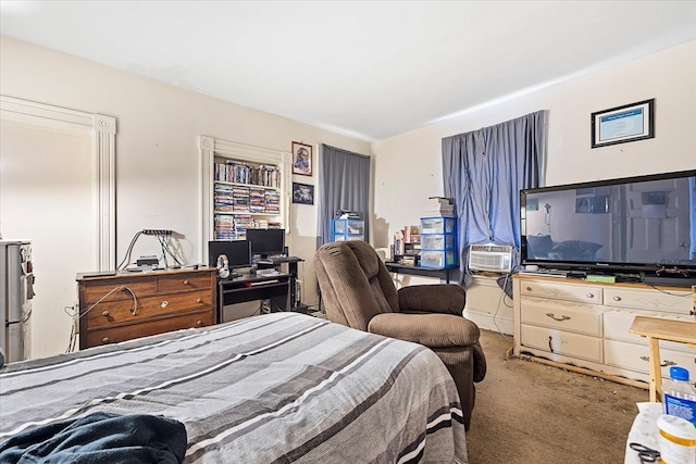 bedroom featuring carpet and cooling unit