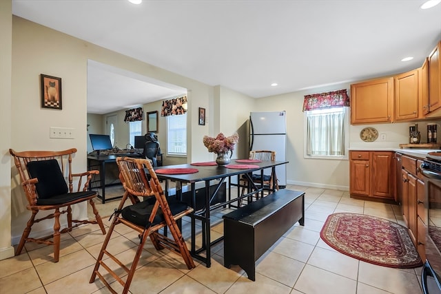 dining room featuring plenty of natural light and light tile patterned flooring