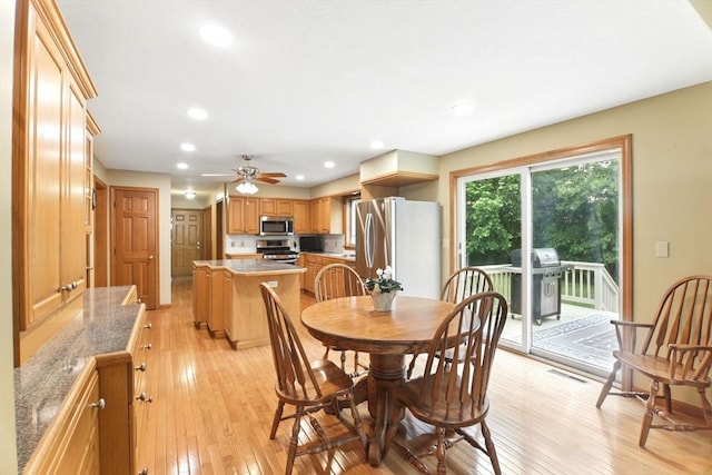 36 Apple Ridge Rd, West Springfield, MA 01089 - dining space with light wood-style flooring, recessed lighting, and a ceiling fan