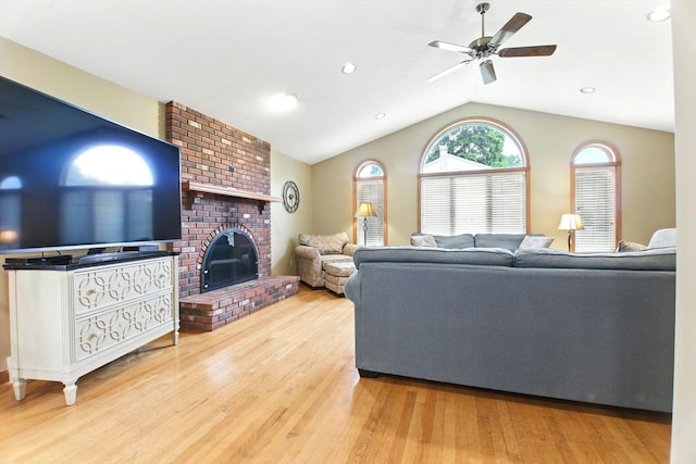 36 Apple Ridge Rd, West Springfield, MA 01089 - living room with ceiling fan, a fireplace, wood finished floors, and lofted ceiling