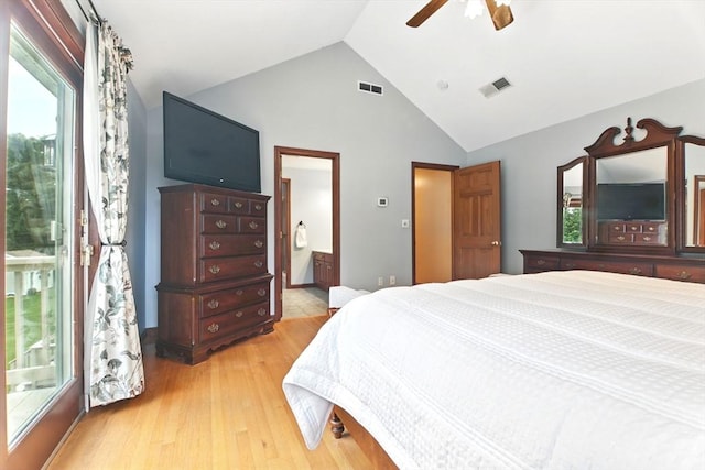 36 Apple Ridge Rd, West Springfield, MA 01089 - bedroom featuring light wood-style floors, ensuite bath, high vaulted ceiling, and a ceiling fan
