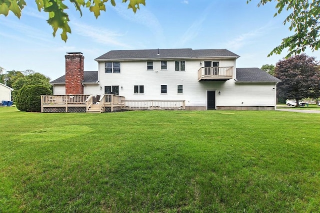 36 Apple Ridge Rd, West Springfield, MA 01089 - rear view of property featuring a lawn, a balcony, and a wooden deck