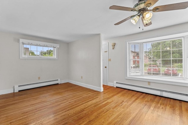 7 Burgess St, Methuen, MA 01844 - unfurnished room with a baseboard heating unit, light wood-style floors, and a ceiling fan
