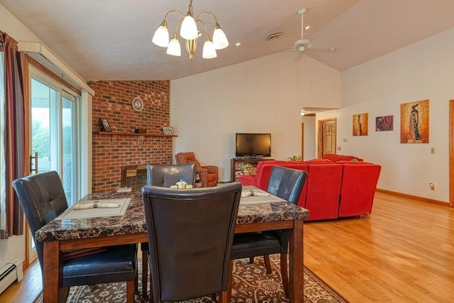 7 Chandler Way Unit 7, Northborough, MA 01532 - dining space featuring vaulted ceiling, a chandelier, wood finished floors, baseboard heating, and a ceiling fan