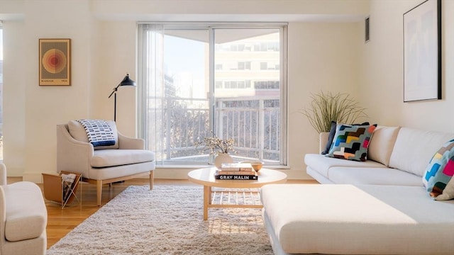 living room featuring light wood-type flooring