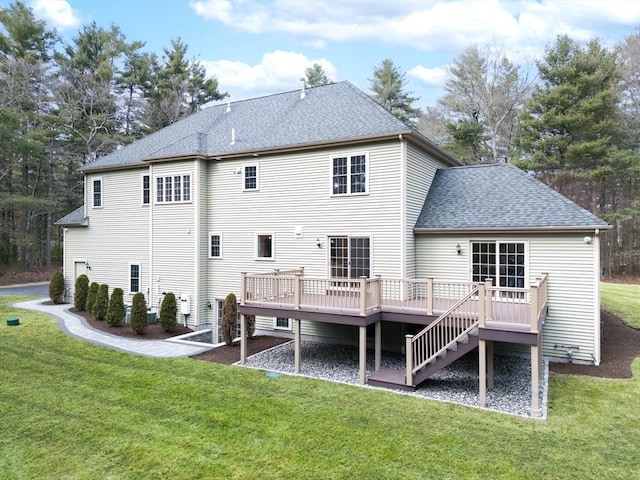 46 Mansfield Ave, Norton, MA 02766 - back of house featuring stairway, a deck, a yard, and a shingled roof