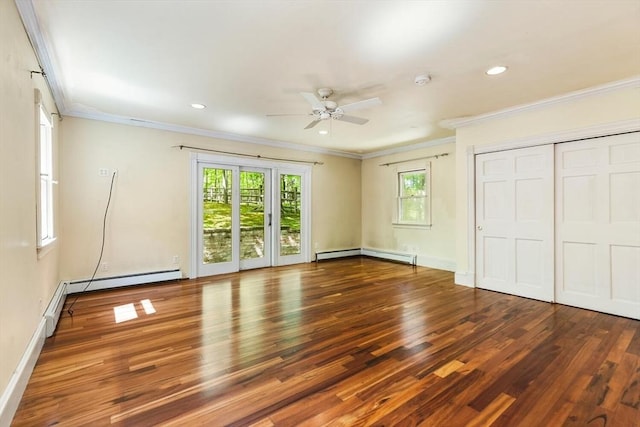 956 Bay Rd Unit 1, Hamilton, MA 01982 - unfurnished bedroom with baseboard heating, wood finished floors, crown molding, recessed lighting, and baseboards