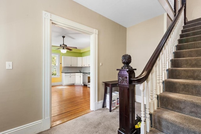 956 Bay Rd Unit 1, Hamilton, MA 01982 - stairway with a ceiling fan, carpet floors, and baseboards