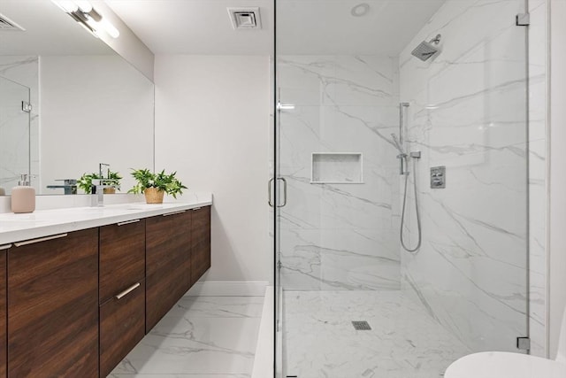 190 Salem St Unit 2, Boston, MA 02113 - bathroom featuring marble look tile flooring, vanity, a marble finish shower, and toilet