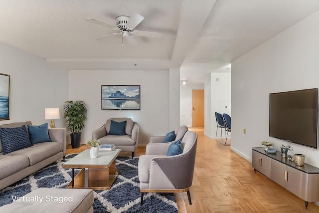 357 Commercial St Unit 219, Boston, MA 02109 - living room featuring a ceiling fan and baseboards