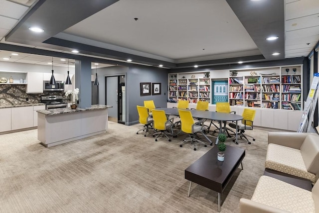 357 Commercial St Unit 219, Boston, MA 02109 - office area with a tray ceiling, light carpet, and recessed lighting