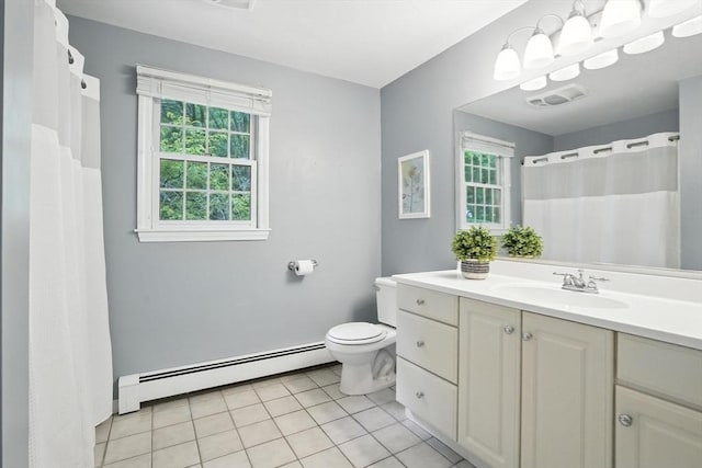 56 R F Higgins Dr, Norwell, MA 02061 - full bath featuring a baseboard heating unit, vanity, tile patterned floors, and curtained shower