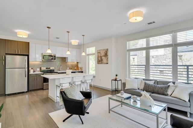 living room with light hardwood / wood-style floors