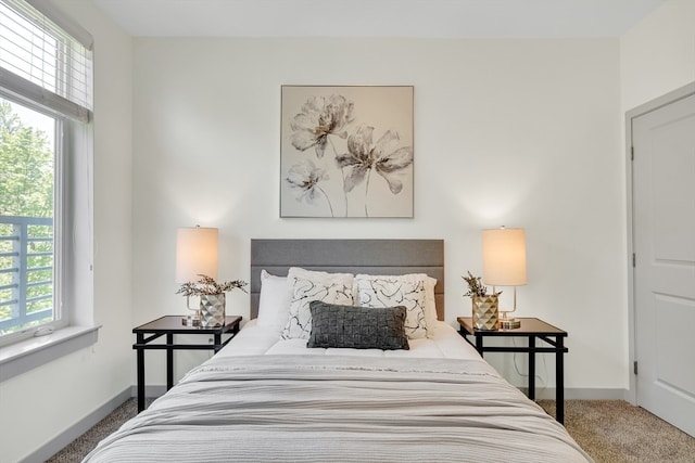 bedroom with carpet floors and multiple windows