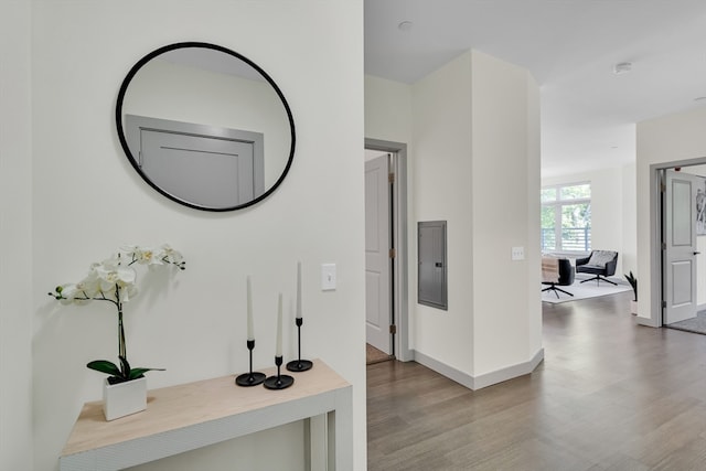 corridor featuring hardwood / wood-style flooring