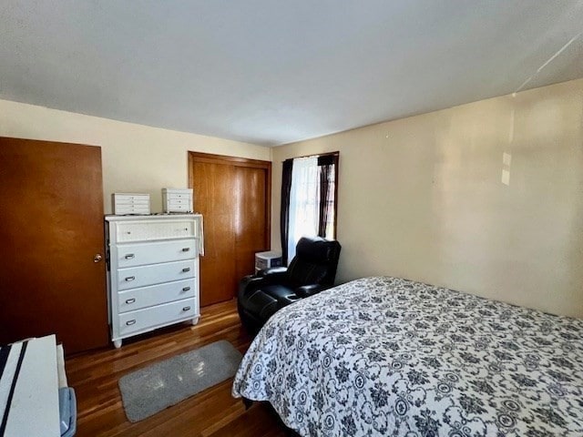 bedroom with a closet and dark wood-type flooring