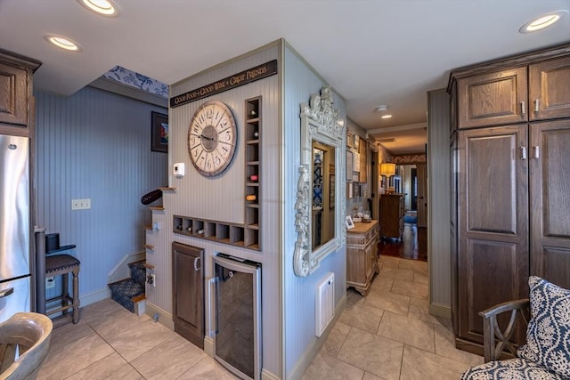 kitchen with stainless steel fridge