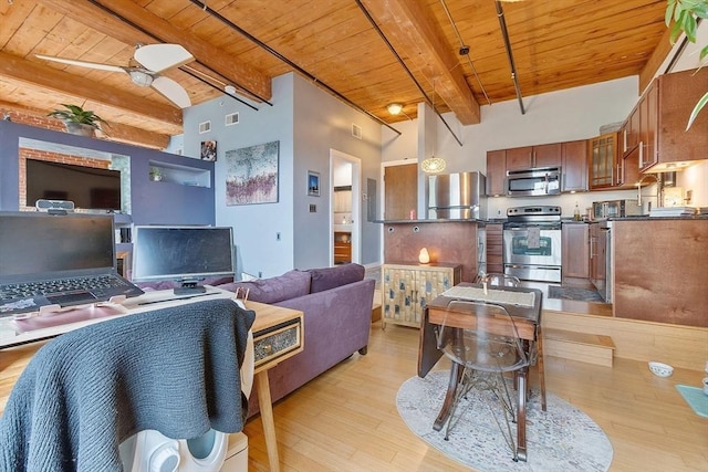 1511 Main St Unit C406, Worcester, MA 01603 - living room featuring a wood ceiling with exposed beams and light wood finished floors