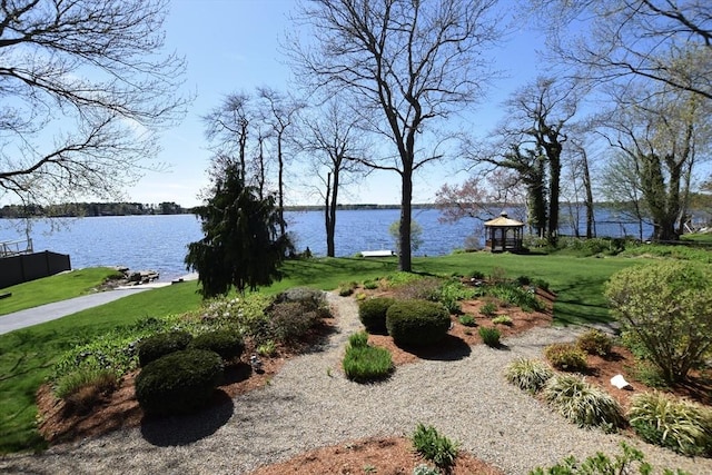view of yard with a water view