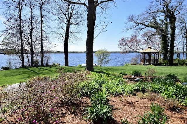 property view of water featuring a gazebo
