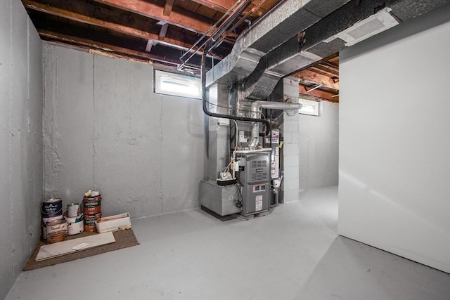 basement with heating unit