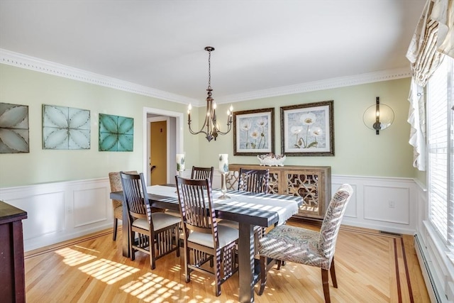 dining room with plenty of natural light, wood finished floors, and a chandelier