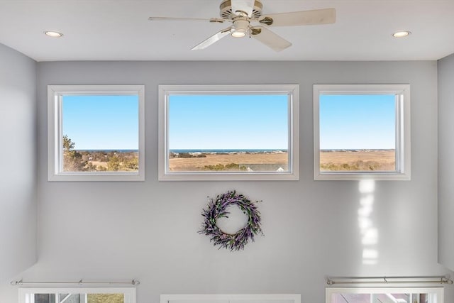 room details featuring recessed lighting and ceiling fan