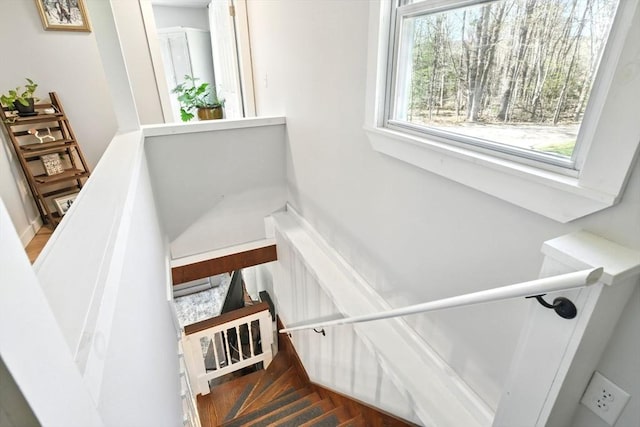 stairway featuring wood finished floors