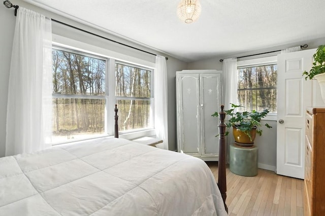bedroom featuring light wood-type flooring and multiple windows