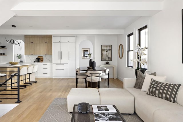 living room featuring light wood-type flooring