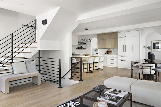 living room with light wood-type flooring