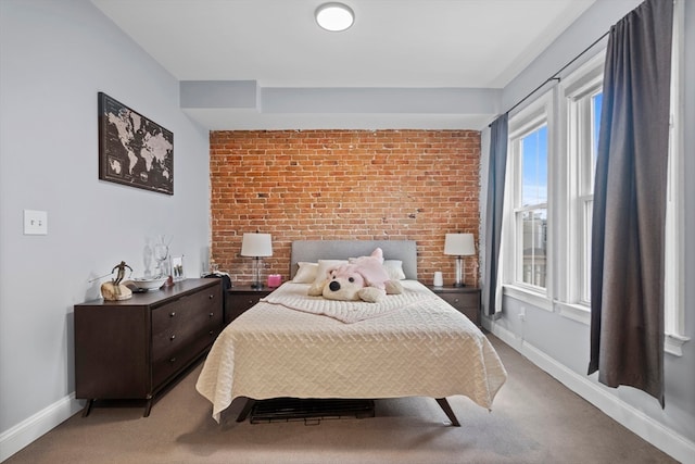 bedroom featuring light colored carpet