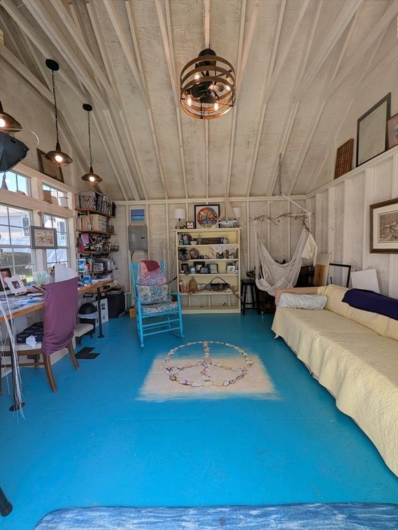 bedroom with vaulted ceiling