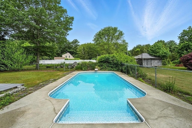 114 Center St, Carver, MA 02330 - view of swimming pool featuring a fenced backyard and a diving board