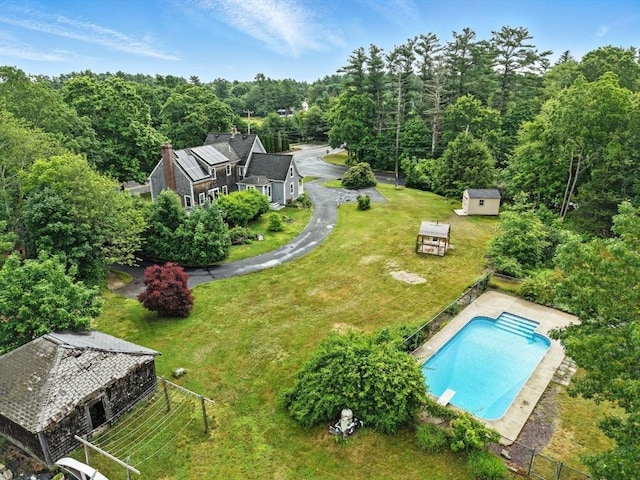 114 Center St, Carver, MA 02330 - aerial view of property and surrounding area featuring a heavily wooded area and a pool