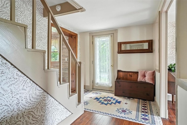 114 Center St, Carver, MA 02330 - foyer with hardwood / wood-style floors and stairway