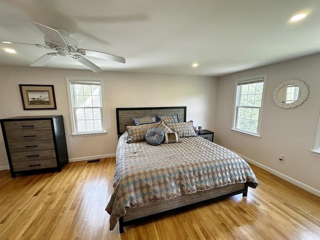 121 Camp St Unit 108, Yarmouth, MA 02673 - bedroom featuring baseboards, recessed lighting, light wood-style flooring, and ceiling fan